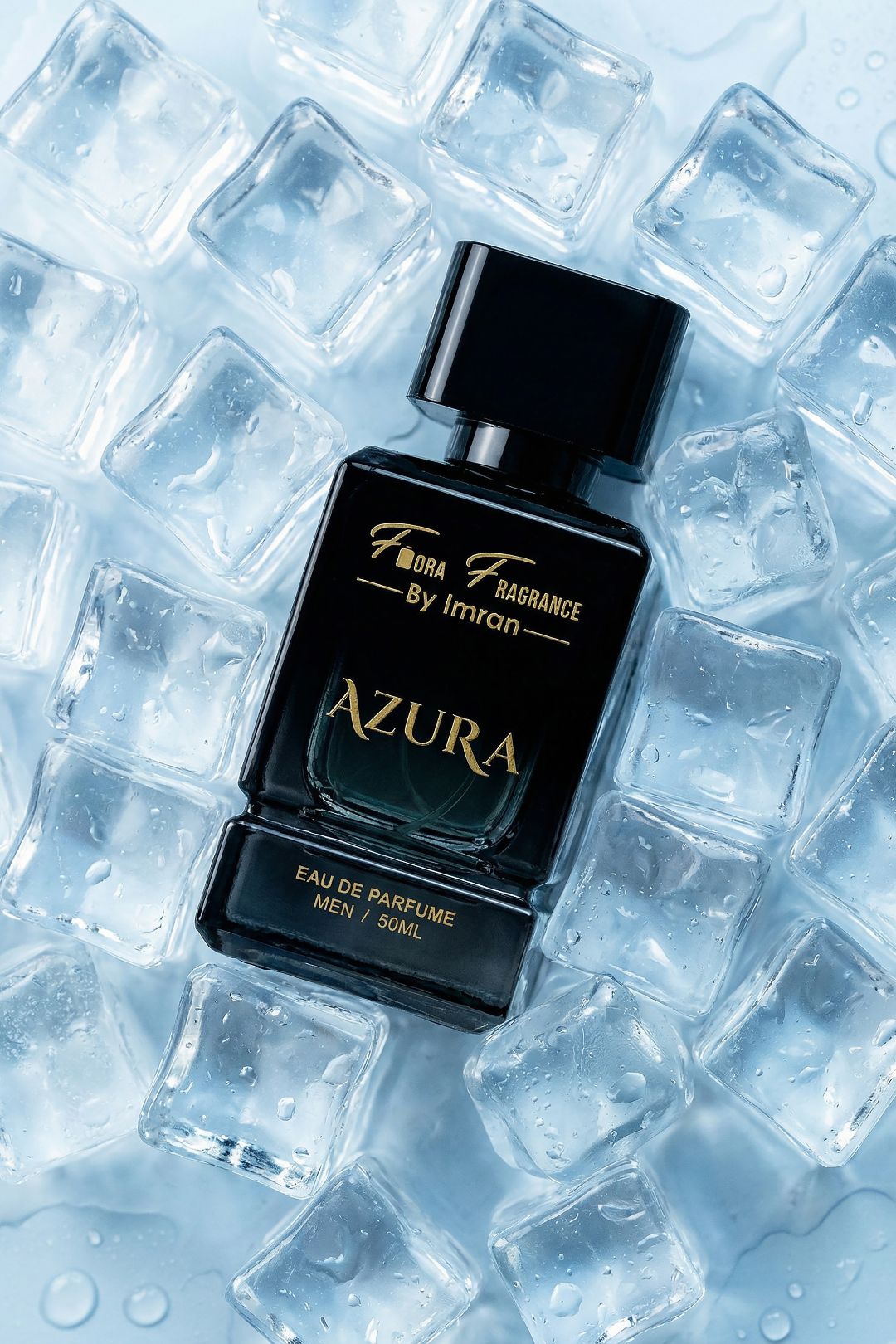 Ice cube luxury fragrance product photography setup
