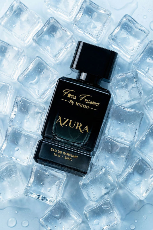 Ice cube luxury fragrance product photography setup
