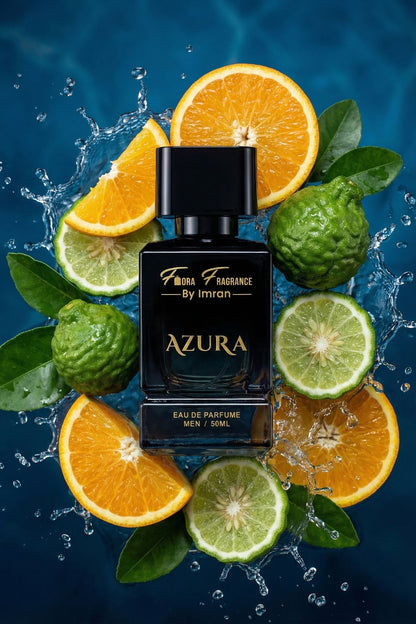 Citrus flat lay fragrance product photography composition