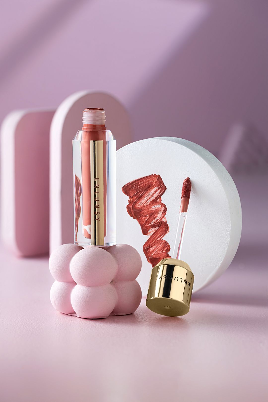 cosmetics photography podium style pink background