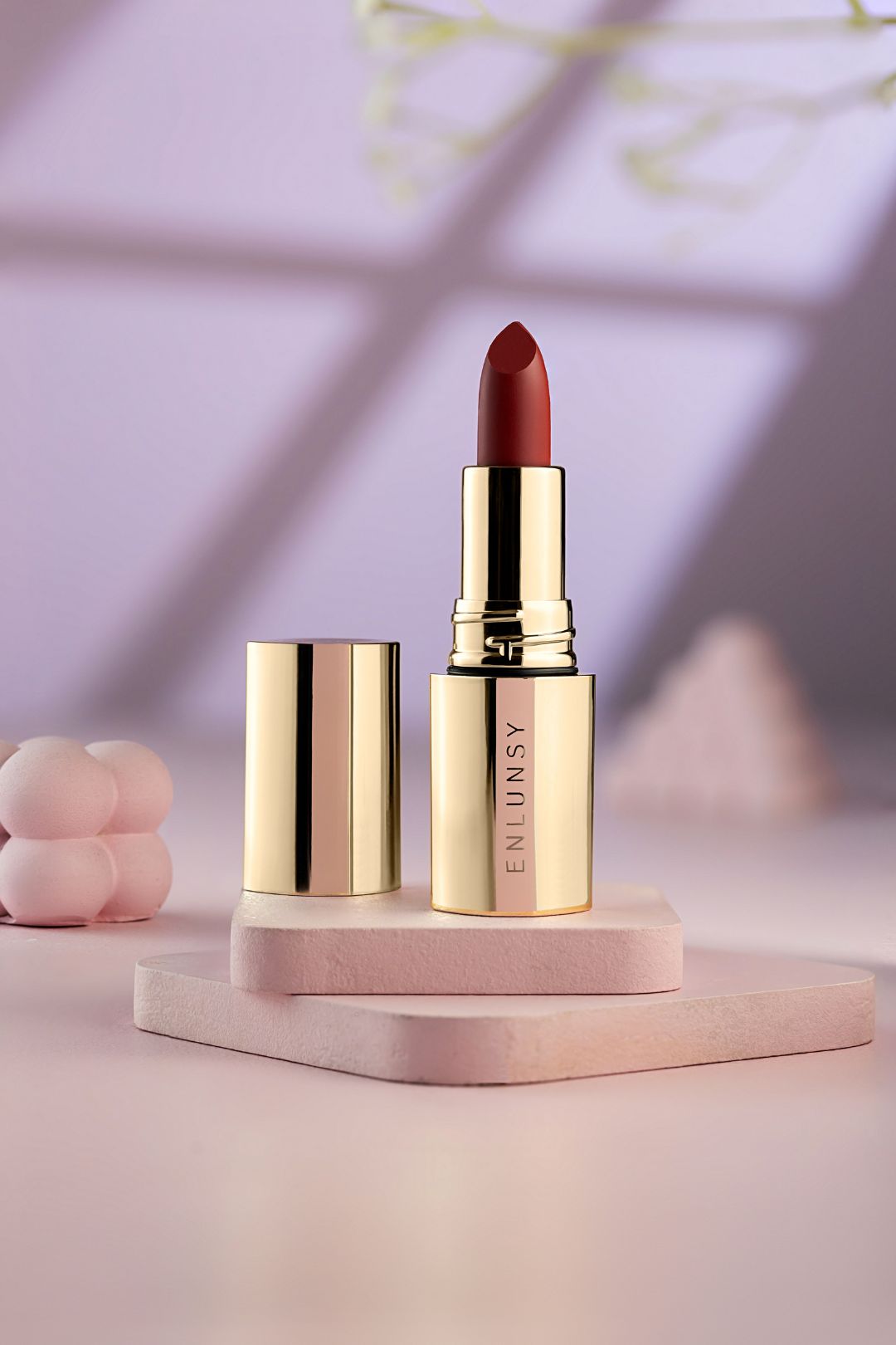 cosmetics photography podium style pink background