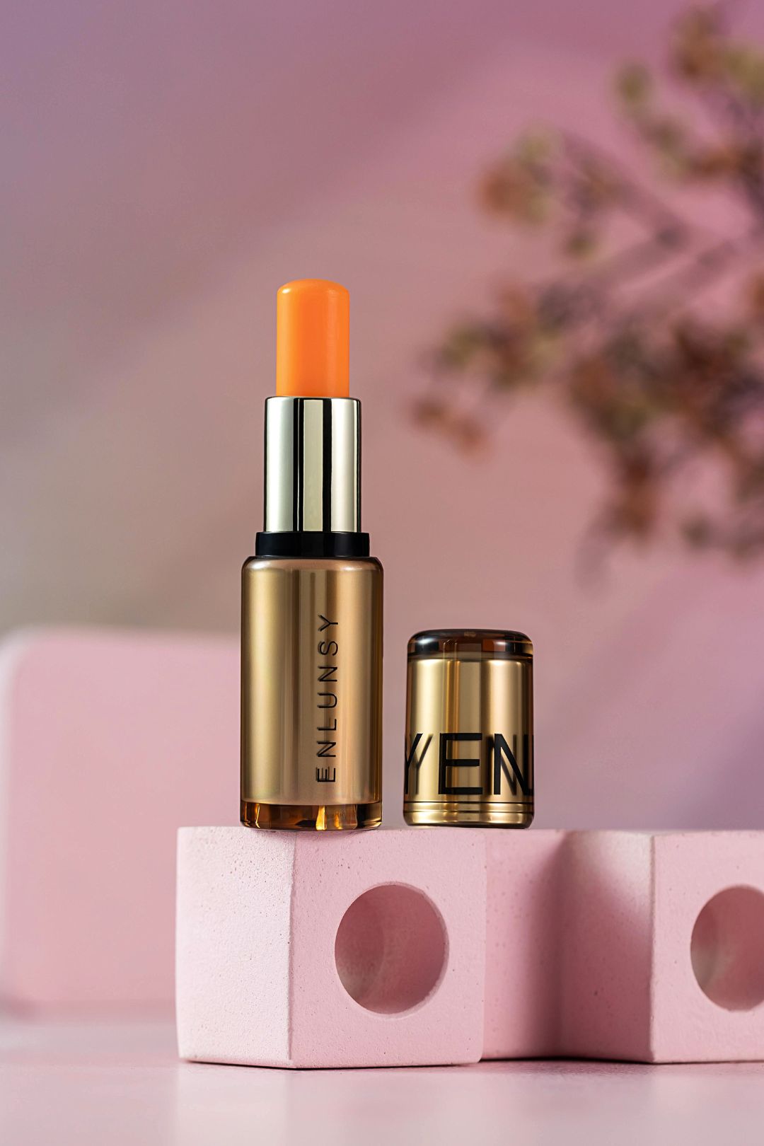 cosmetics photography podium style pink background