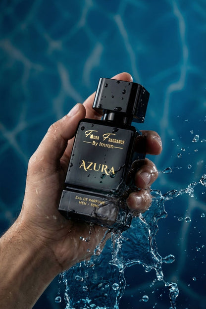 Handheld perfume lifestyle product photography with splash effect
