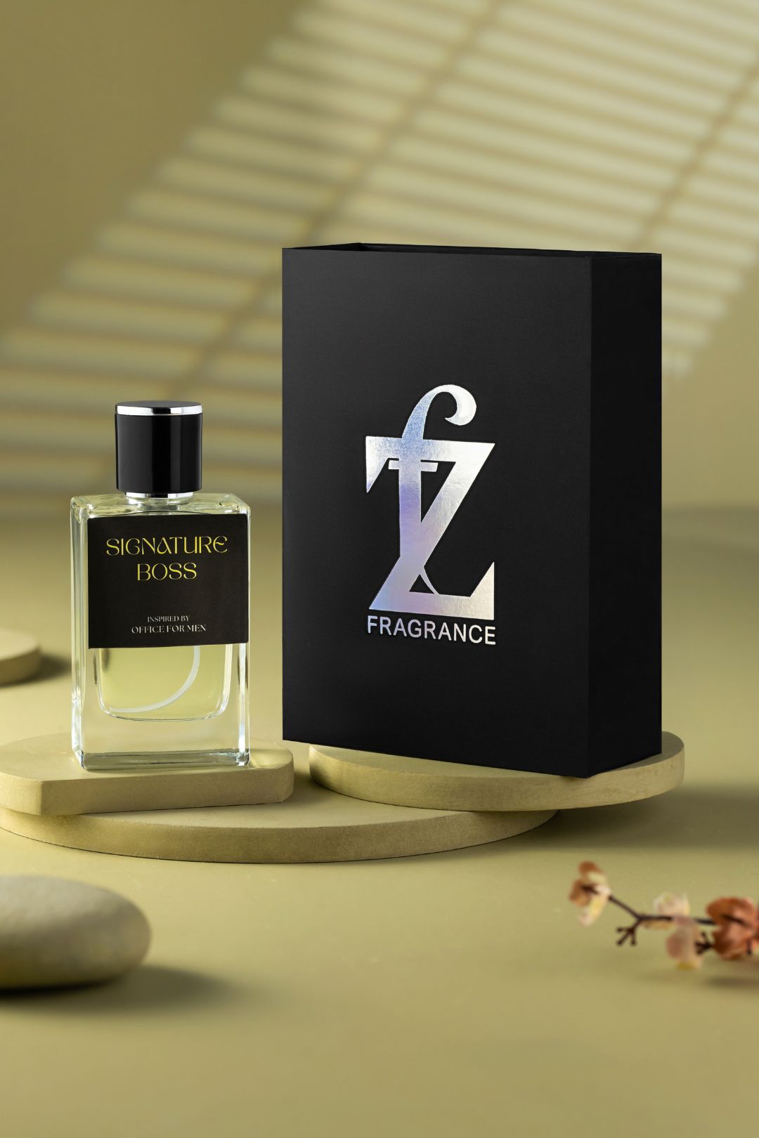 perfume bottle photography podium style green background